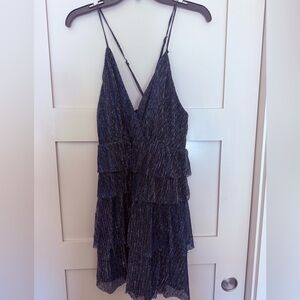 Lulu's Shimmering Blue Tiered Mini Cocktail Dress